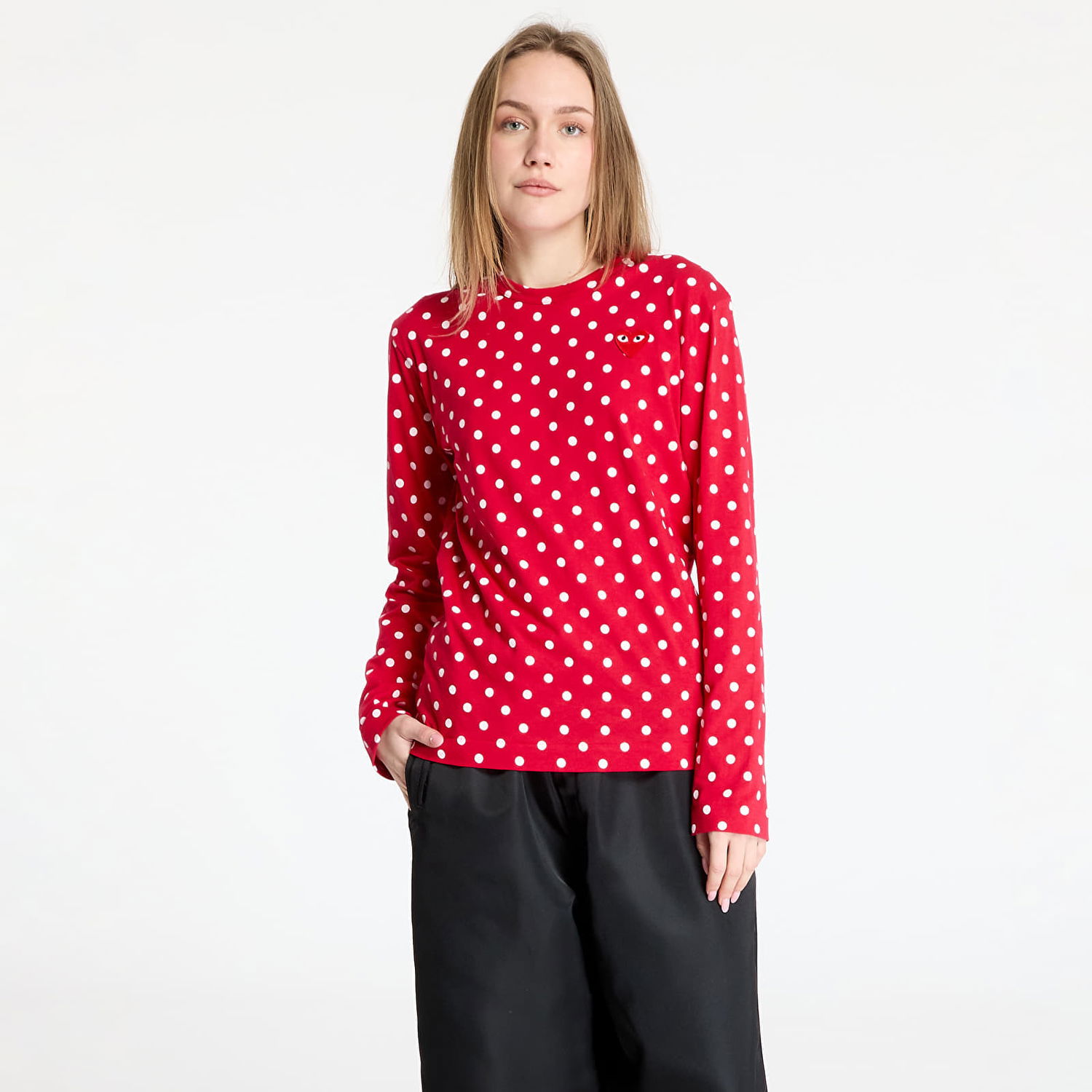 Tričko Comme des Garçons Play Heart Logo Long Sleeve Dotted T-Shirt Červená | AX-T166 RED, 0