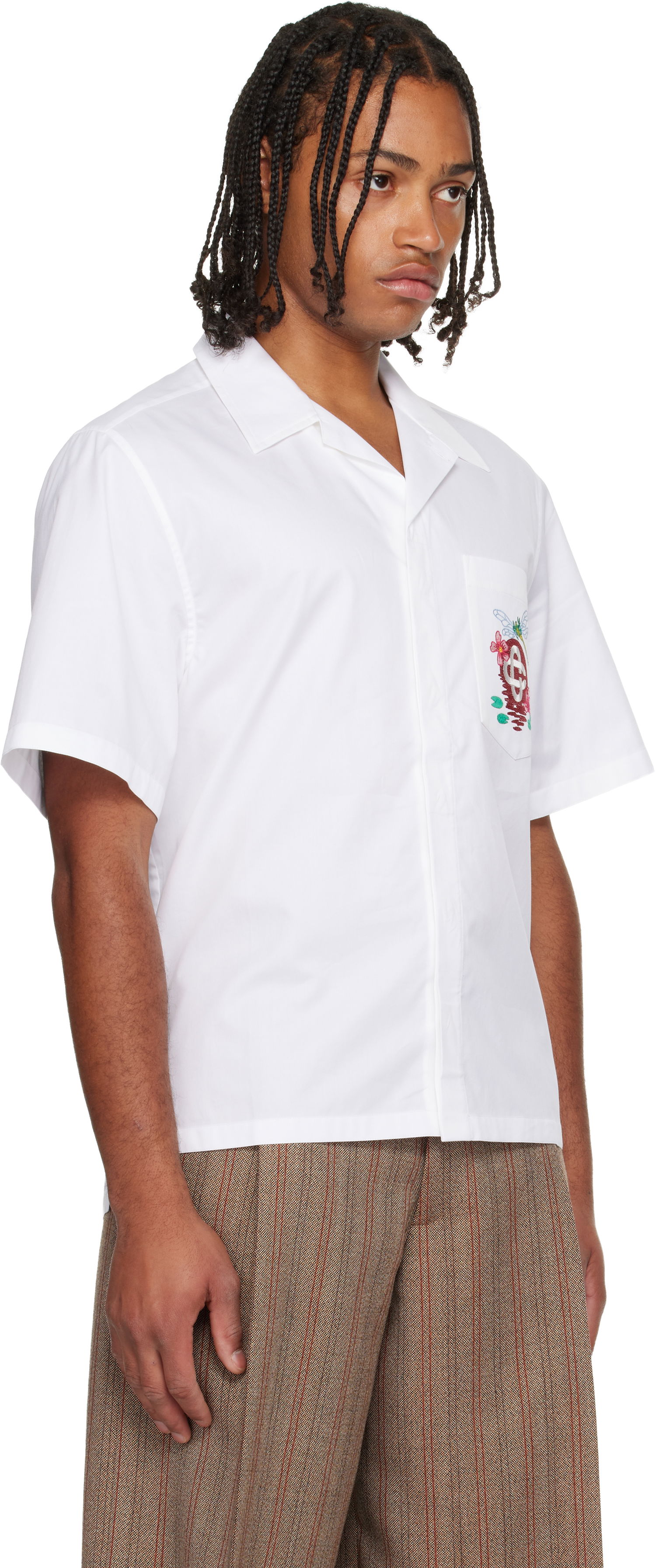 Košeľa Casablanca Cotton Poplin Dragonfly and Floral Embroidered Short Sleeve Cuban Collar Shirt Biela | M-AW25-SH-209-01, 1