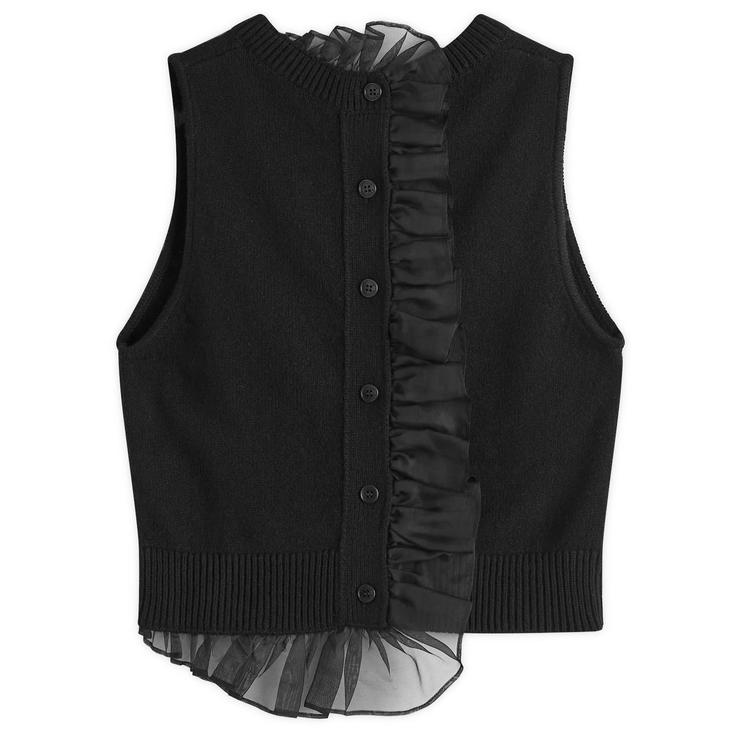 Sveter Cecilie Bahnsen Black Recycled Cashmere Vest With Ruffle Trim Čierna | 2-24KNI53004, 1