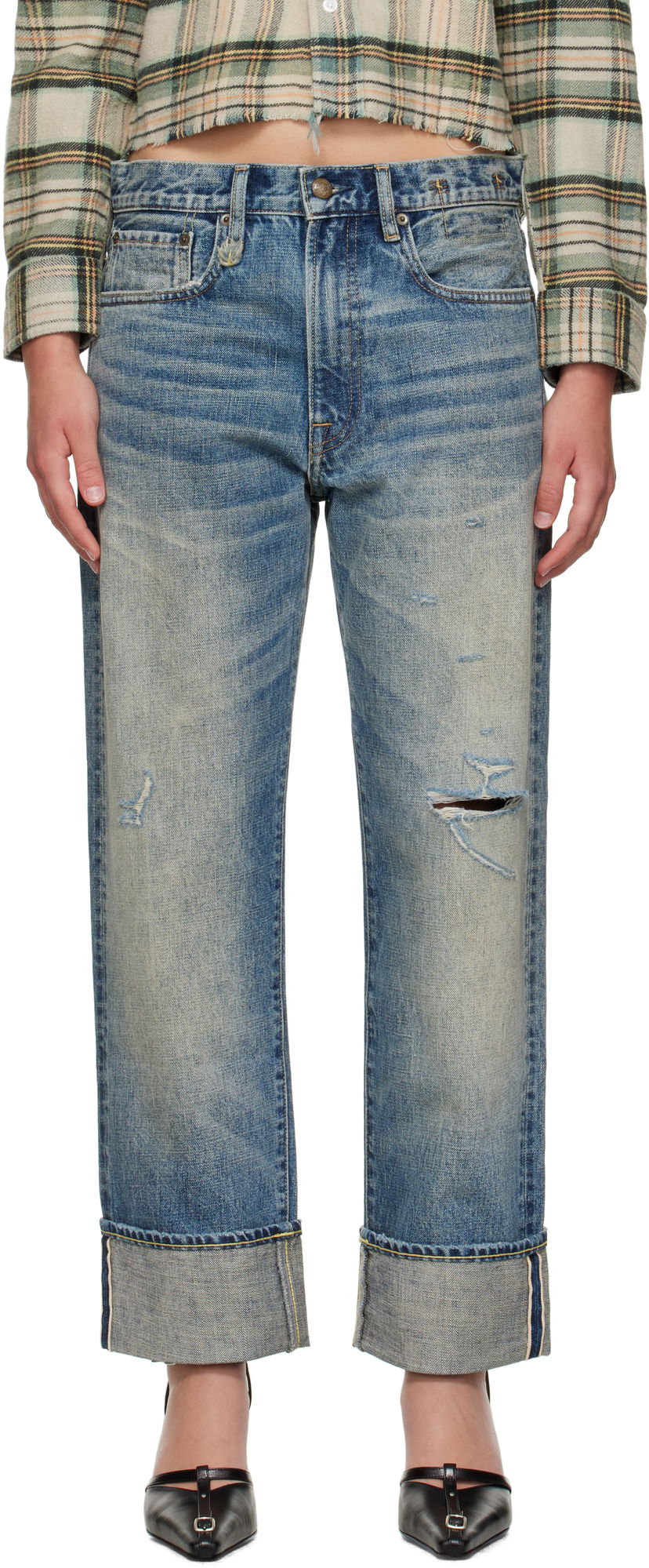 Džínsy R13 R13 Cuffed Boyfriend Jeans Modrá | R13WD196-D324C