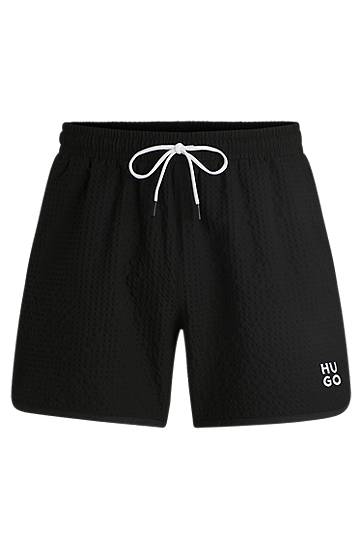 Plavky BOSS HUGO Waffle-Structured Swim Shorts Čierna | 50540152, 0