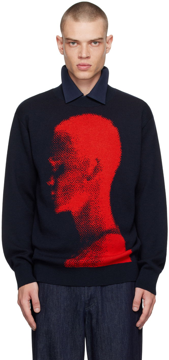 Sveter Dries Van Noten Jacquard Print Crewneck Sweater Modrá | 242-021207-9700