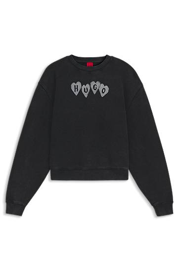 Mikina BOSS Cropped cotton-terry sweatshirt with embroidered HUGO heart logo Čierna | 50555824, 0