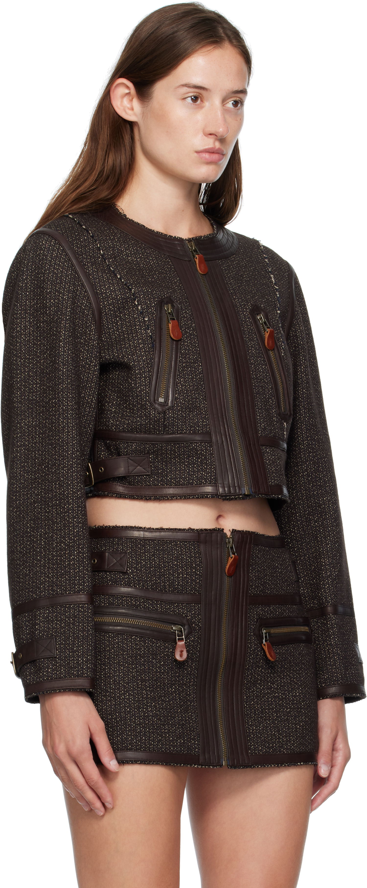 Bunda R13 R13 Stitch Detail Cropped Crewneck Jacket Hnedá | R13WR449-R567A, 1
