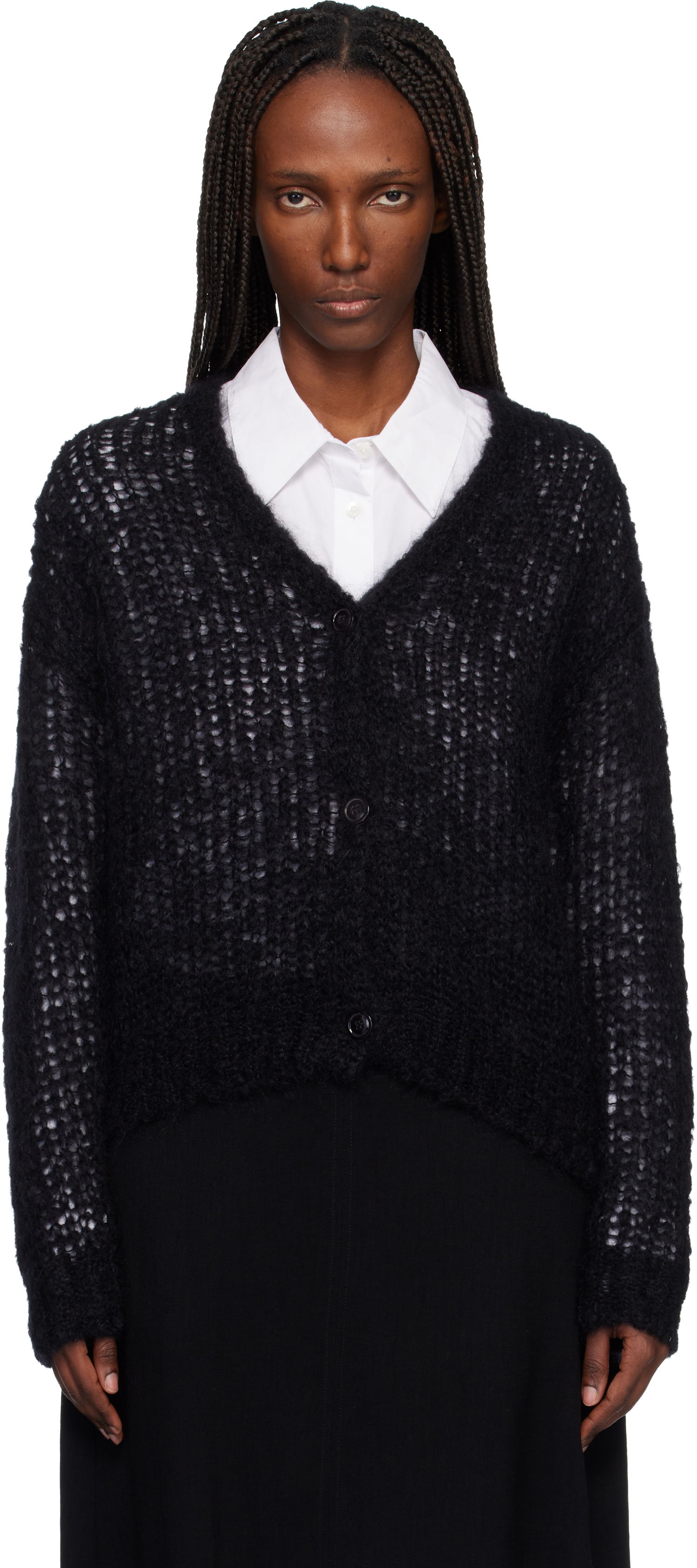 Sveter Max Mara Danza V-Neck Button-Up Open-Knit Cardigan Čierna | 2615341051600, 0