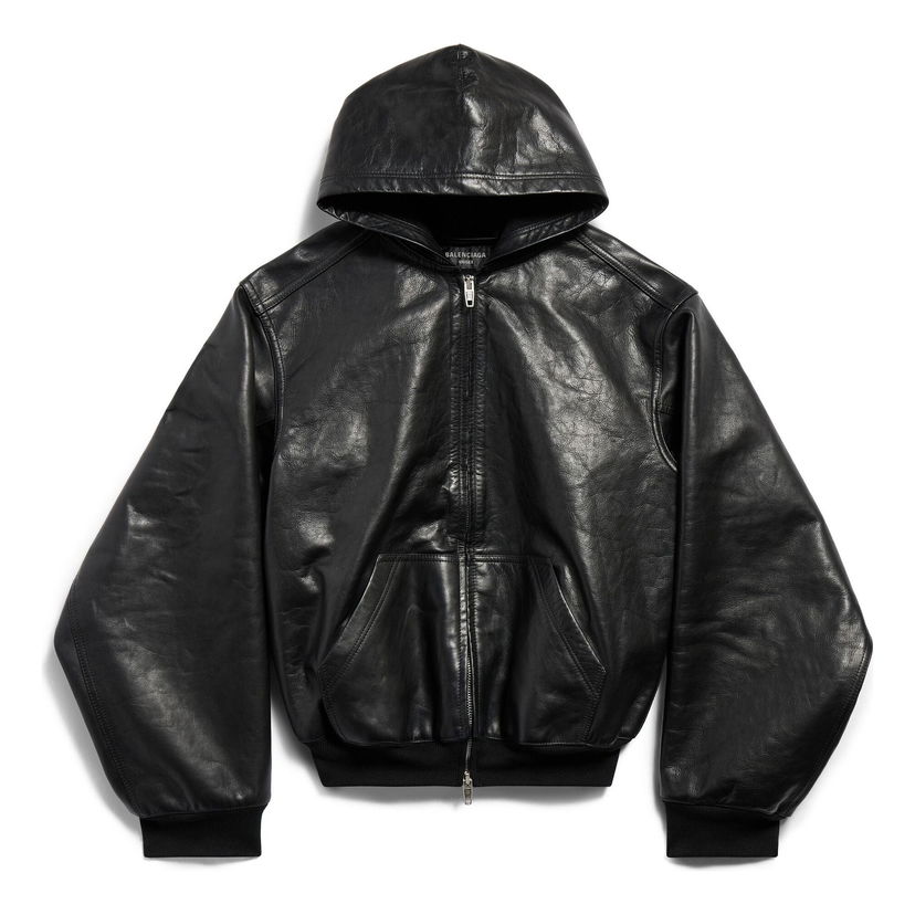 Mikina Balenciaga Balenciaga Lined Zip-Up Leather Hoodie Čierna | 790311TQS141000