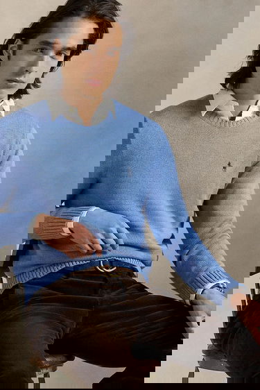 Sveter Polo by Ralph Lauren Polo Ralph Lauren Cotton Crewneck Sweater Modrá | 710810846, 4