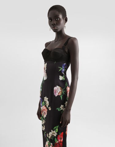 Šaty Dolce & Gabbana Dolce & Gabbana Satin Slip Dress With Floral Print and Bra Detail Čierna | F6TTXTFSIB5HN5PR, 3