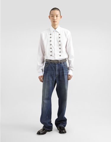 Košeľa Dolce & Gabbana Dolce & Gabbana Striped Cotton Shirt with Jeweled Buttons Biela | G5MM4ZFR50NS8051, 1