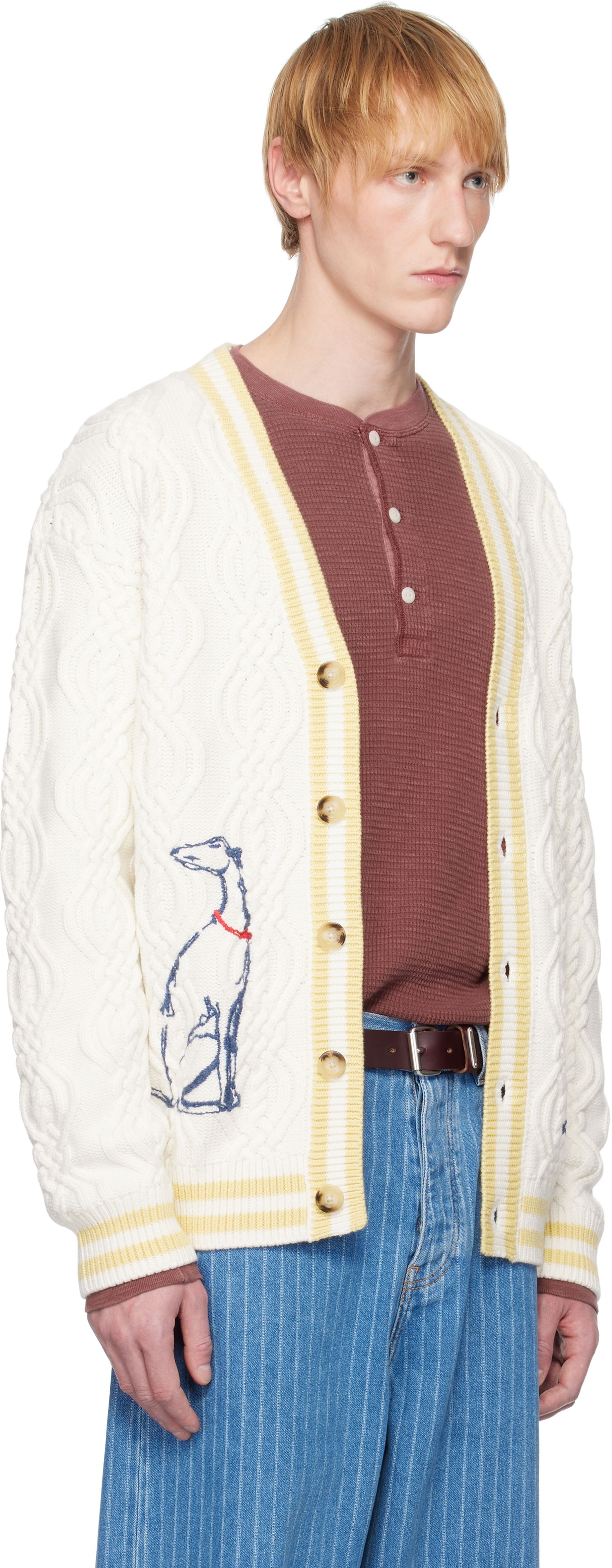 Sveter Drôle de Monsieur Drôle De Monsieur Médicis Knit Cardigan Biela | G-CA142-WO023-CM, 1