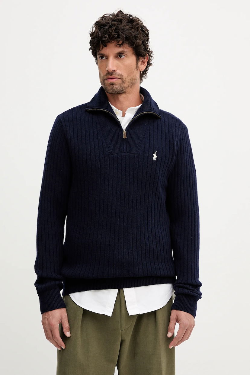 Sveter Polo by Ralph Lauren Ribbed Quarter-Zip Sweater Navy | 710974167
