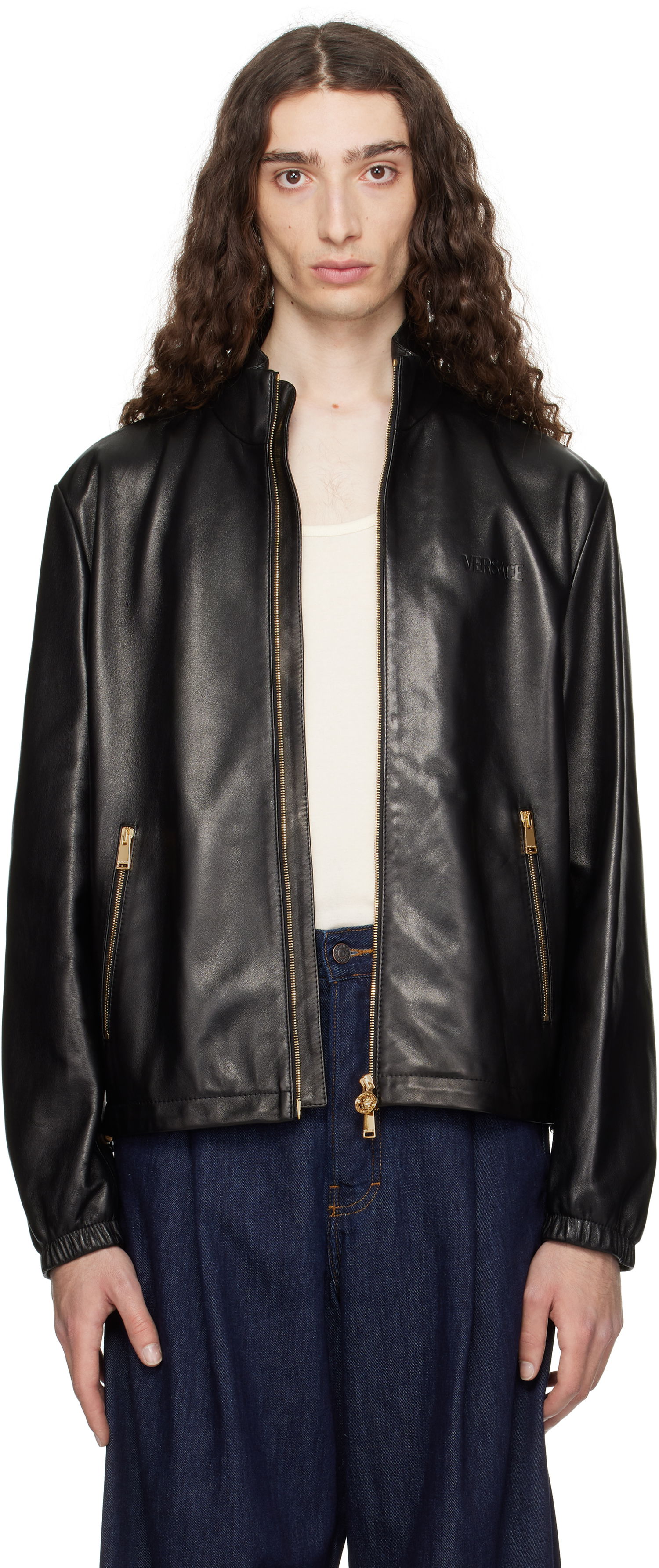 Bunda Versace Versace Plongé Leather Jacket Čierna | 1019606_1A14141, 0