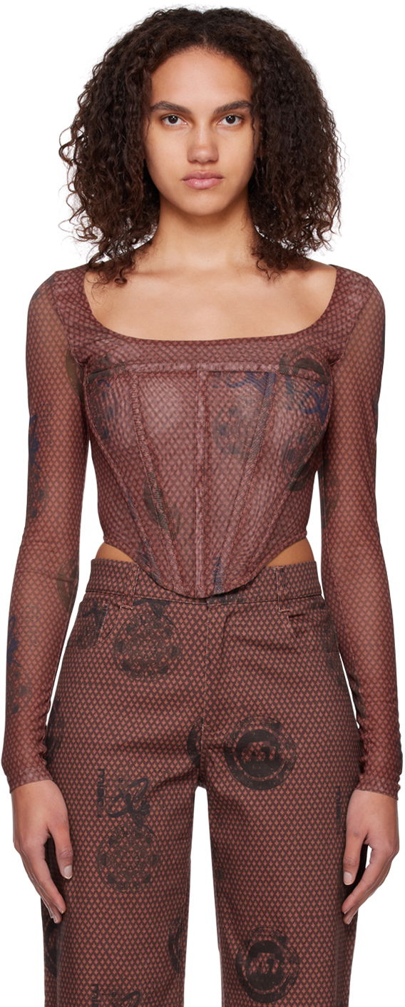 Crop Top Miaou Miaou Maude Long Sleeve Corset Top Hnedá | 7065PM1ATL, 0