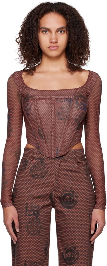 Crop Top Miaou Miaou Maude Long Sleeve Corset Top Hnedá | 7065PM1ATL, 0