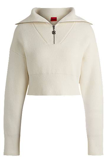 Sveter BOSS Cropped Sweater with Logo Zip Puller Biela | 50522545, 0