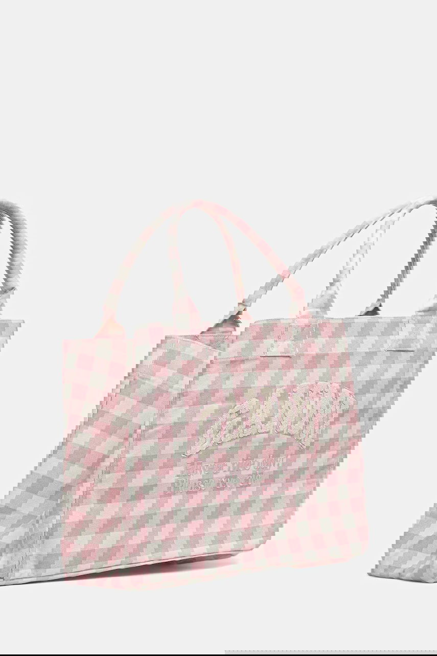 Tote bag GANNI GANNI Shopper XXL Pocket Vichy Tote Bag Ružová | A6894, 1