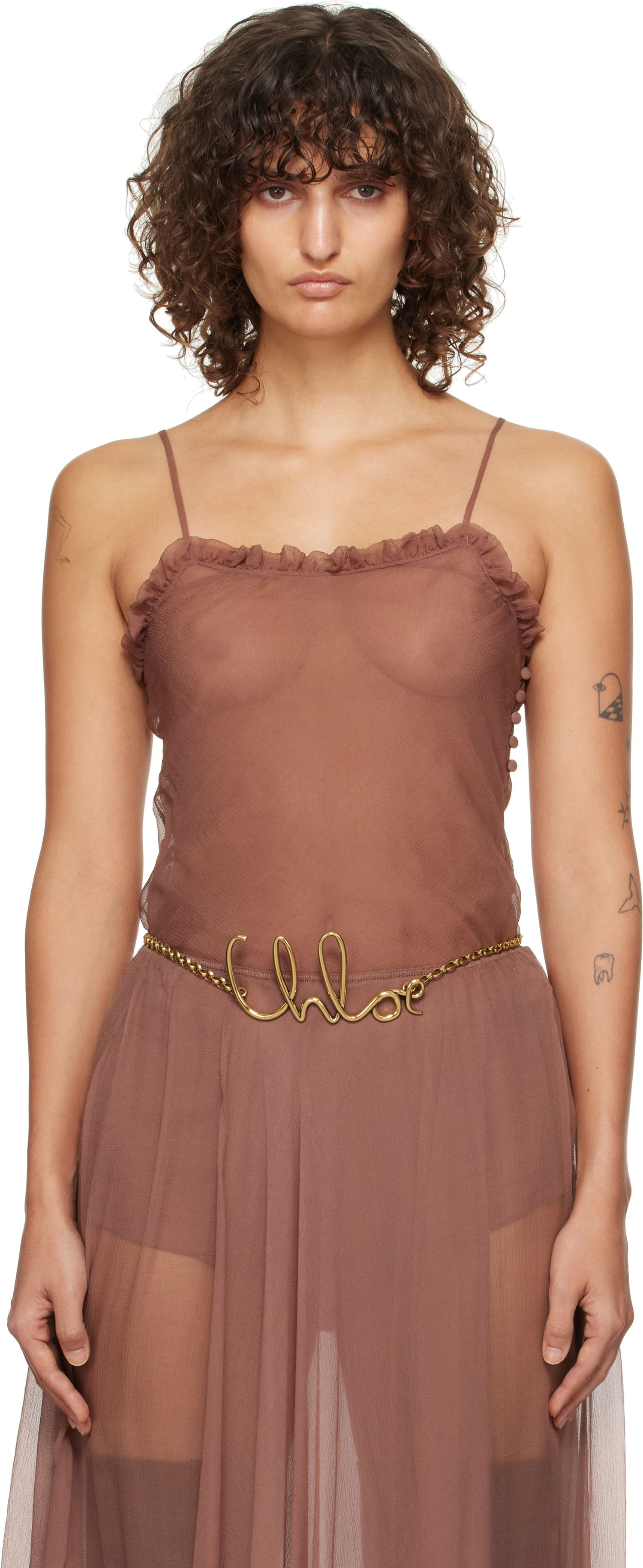 Body CHLOÉ Ruffled Camisole Hnedá | CH24WHT65038, 0