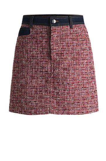 Sukňa BOSS A-Line Tweed Skirt with Denim Trims Červená | 50531027, 0