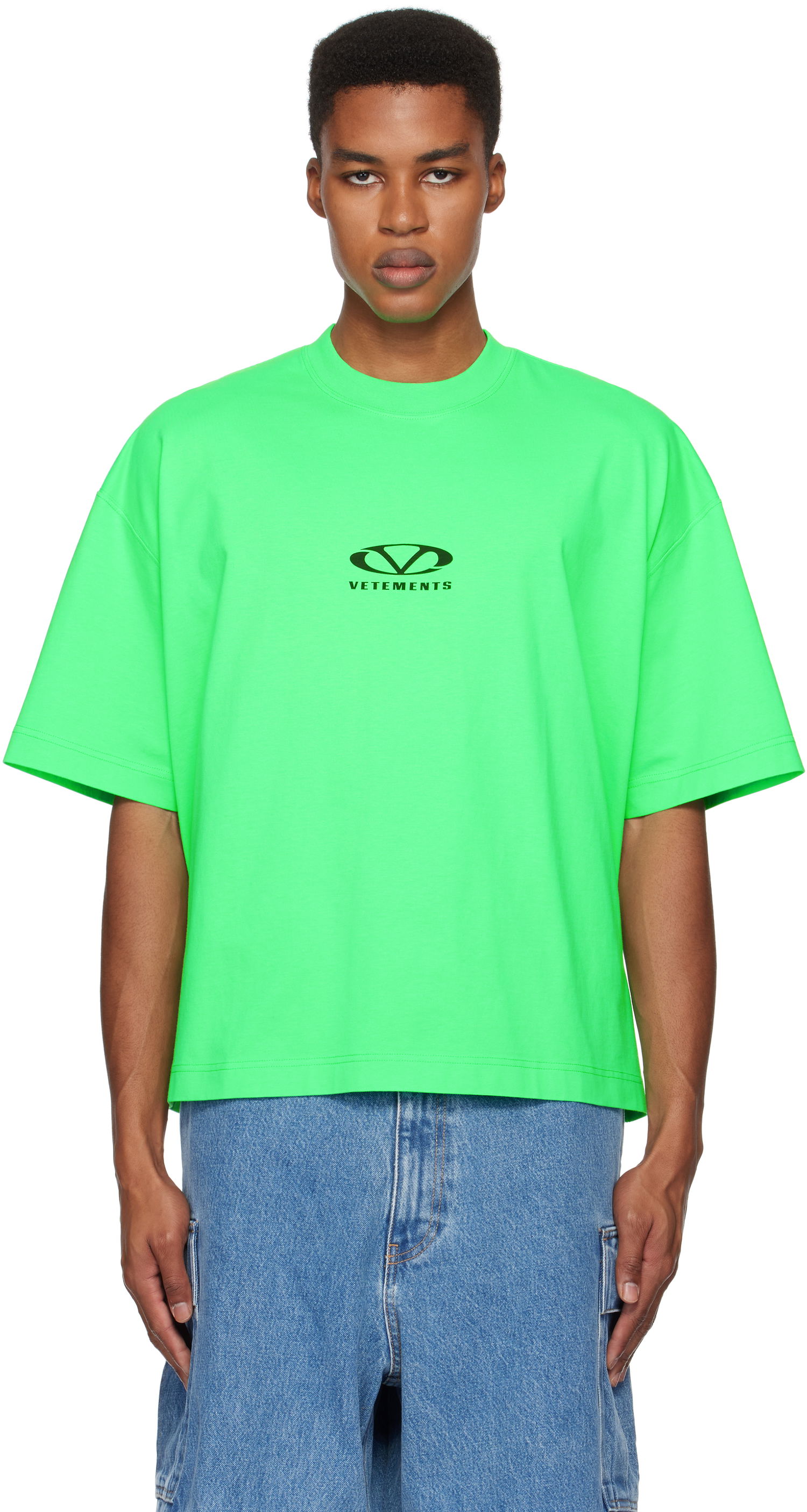 Tričko VETEMENTS Oval Logo Cropped Boxy T-Shirt Zelené | UA66TR600E, 0