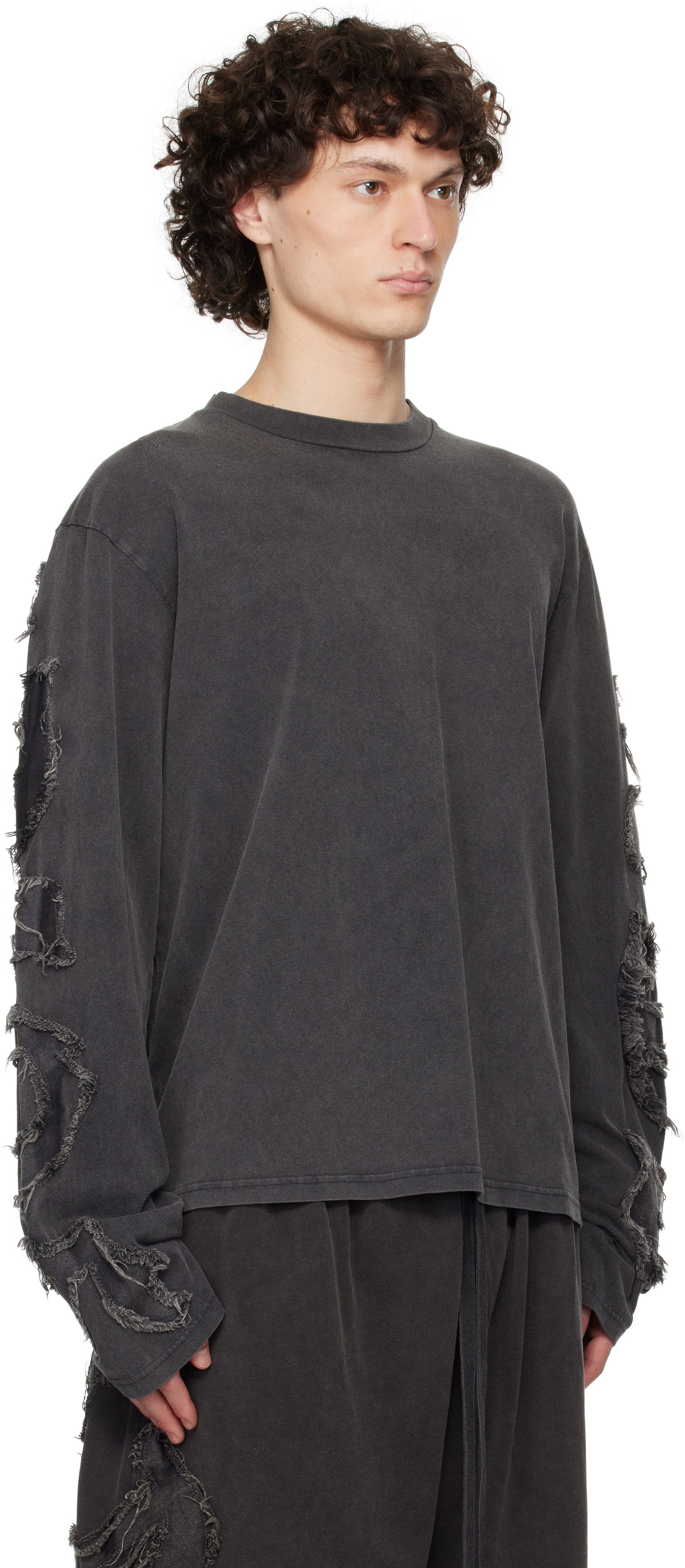 Sveter Acne Studios Acne Studios Distressed Long Sleeve T-Shirt Šedá | BL0412-, 1