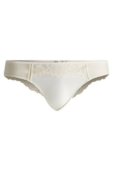 Nohavičky BOSS Lace-Trim Thong Briefs Biela | 50535610, 0