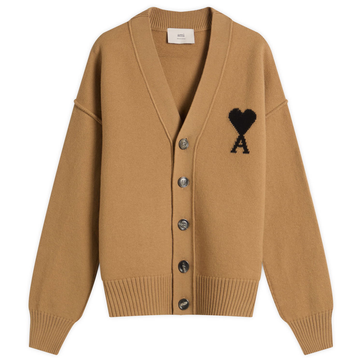 Sveter AMI Men's Merino Wool Knit ADC Cardigan, Size Large Hnedá | H25UKC367-018-288H25, 1
