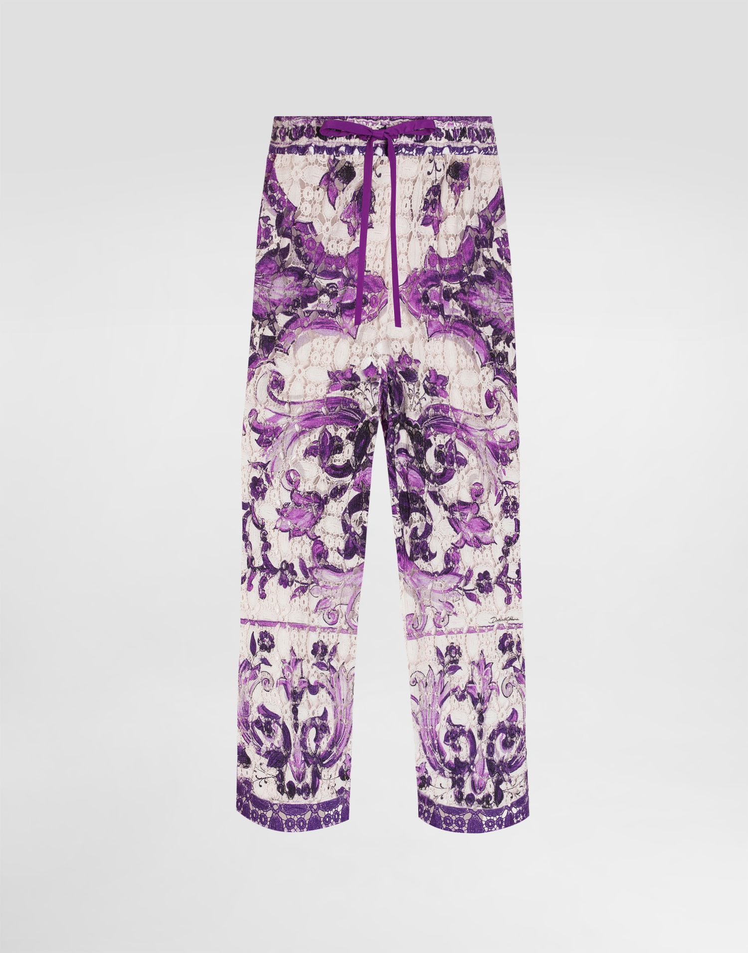 Nohavice Dolce & Gabbana Dolce & Gabbana Majolica-Print Crochet Lace Trousers Fialová | FTDBTTHH5EUIP3TN, 0