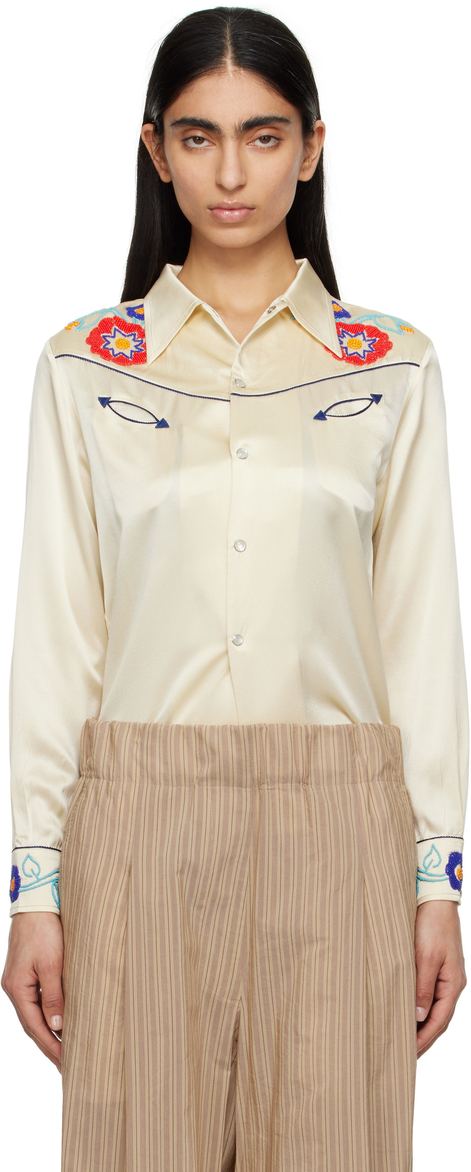 Košeľa Bode Bode Garden Party Embroidered Western Shirt Béžová | WRS25SH035, 0