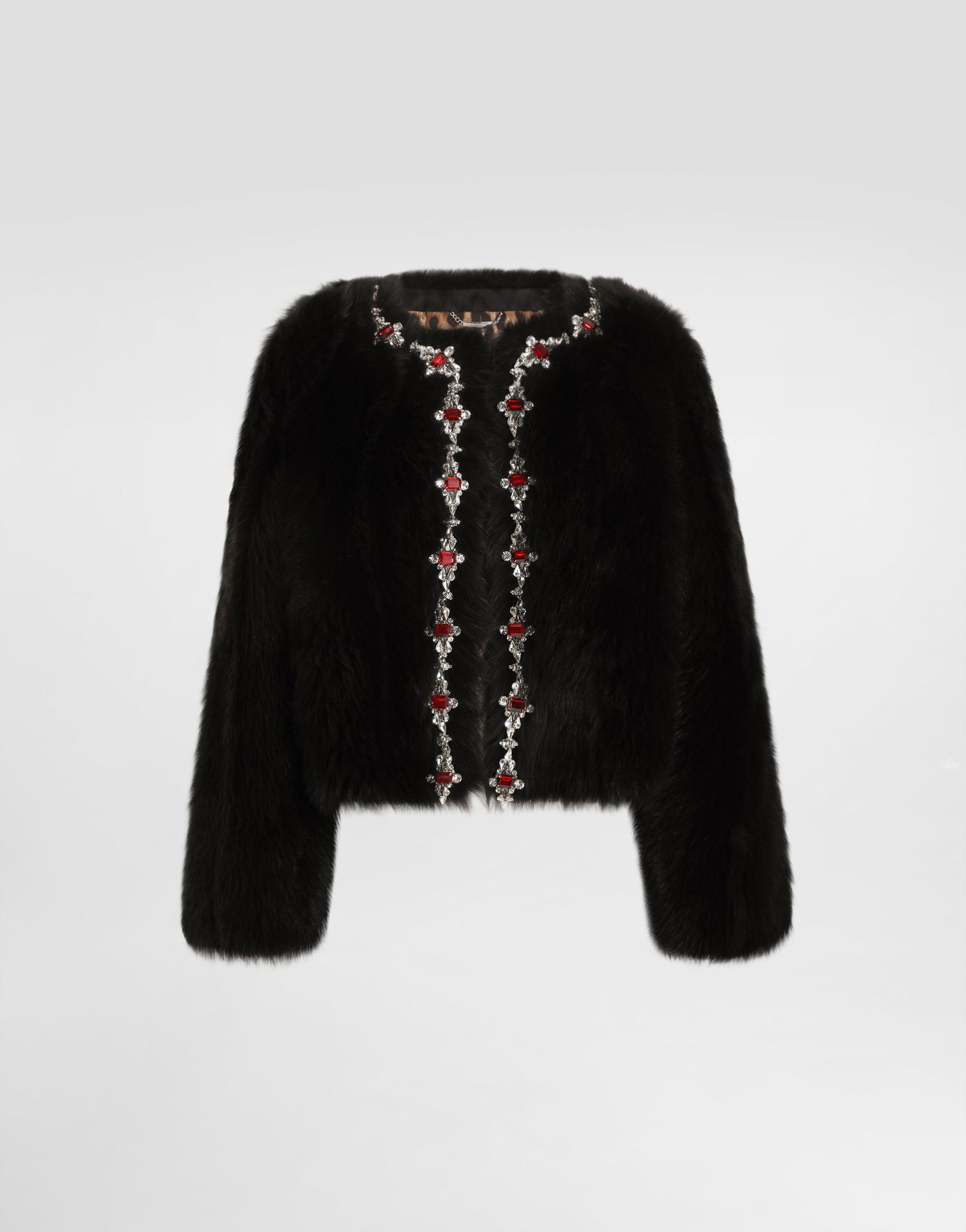 Bunda Dolce & Gabbana Dolce & Gabbana Fluffy Sheepskin Jacket with Crystal Inlay Čierna | F27GEZFUPFQM1512, 0
