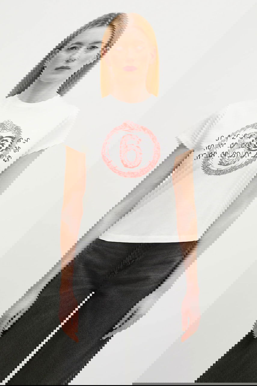 Tričko Maison Margiela Short-Sleeve T-Shirt with Numbered Dial Graphic and Circled 6 Biela | S62GD0196, 0