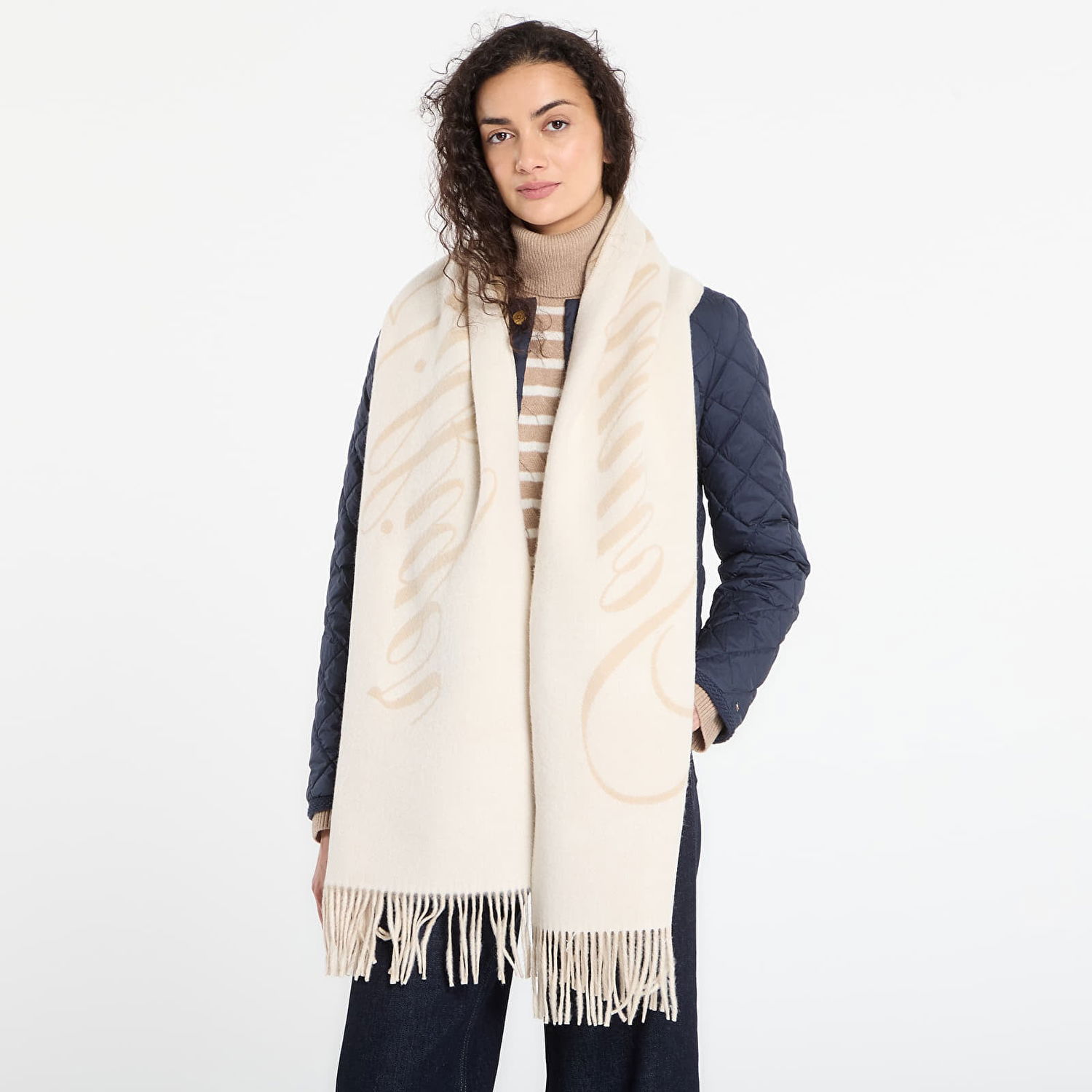 Šál Tommy Hilfiger Tommy Script Logo Fringed Scarf Béžová | AW0AW17786 RBT, 0