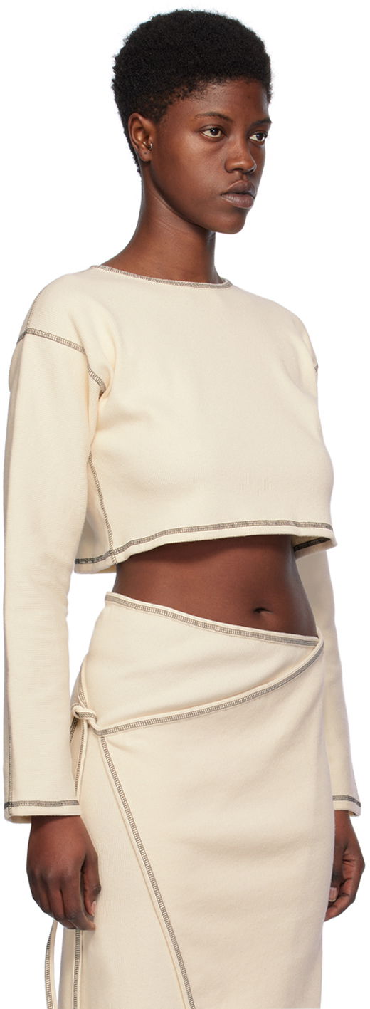 Crop Top Baserange Garble Exposed Seam Long Sleeve Cropped T-Shirt Biela | FLGTO-RIB-SP24, 1