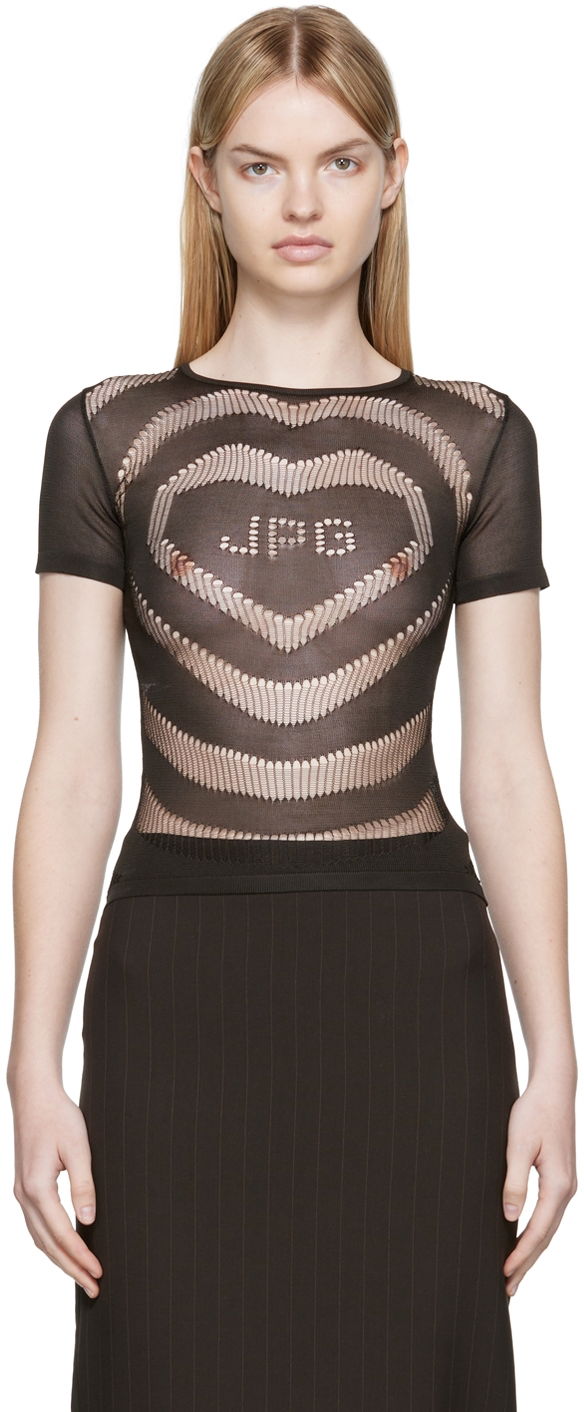 Tričko Jean Paul Gaultier Jean Paul Gaultier Openworked JPG Heart T-Shirt Čierna | 22/06-U-TO030-M027, 0
