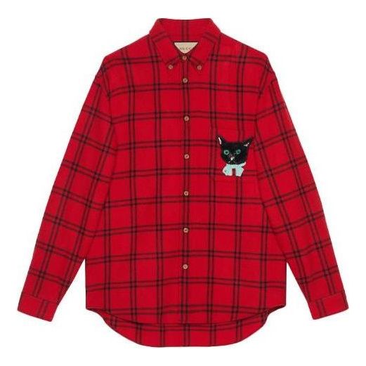 Košeľa Gucci Wool Shirt with Cat Patch Červená | 663380-ZAHB1-6153