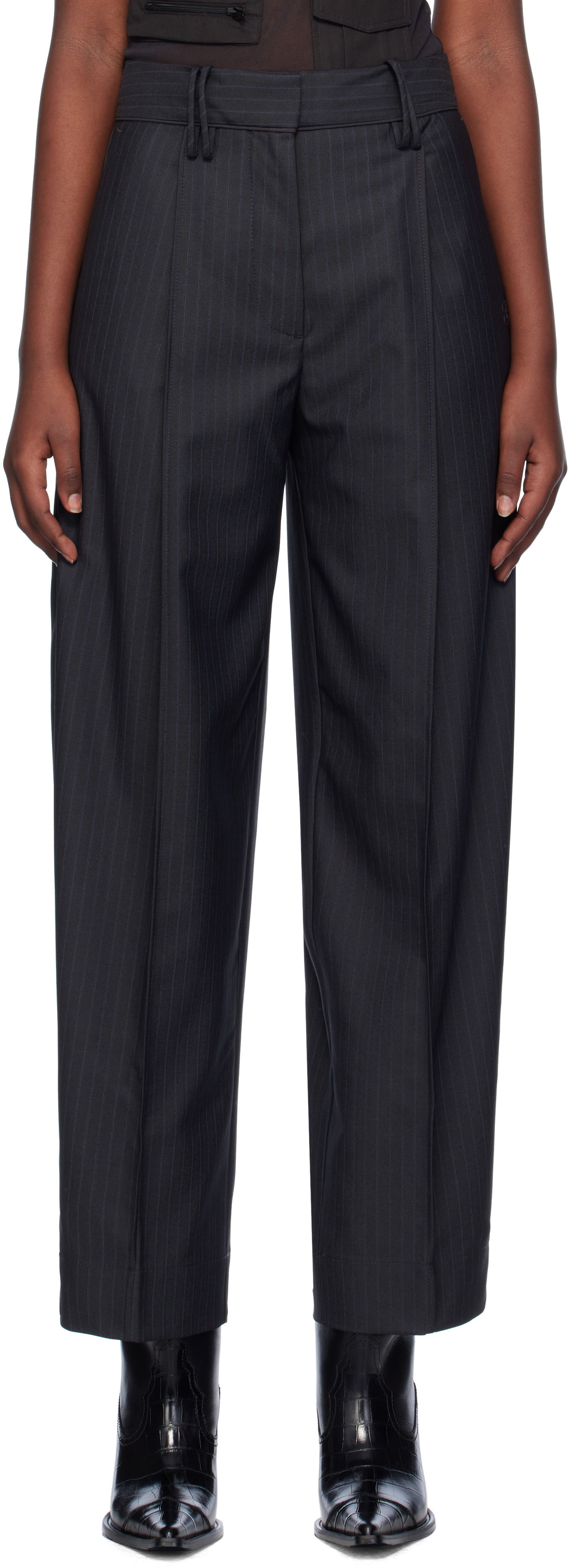 Nohavice GANNI Stripe Suiting Trousers Čierna | F9485, 0