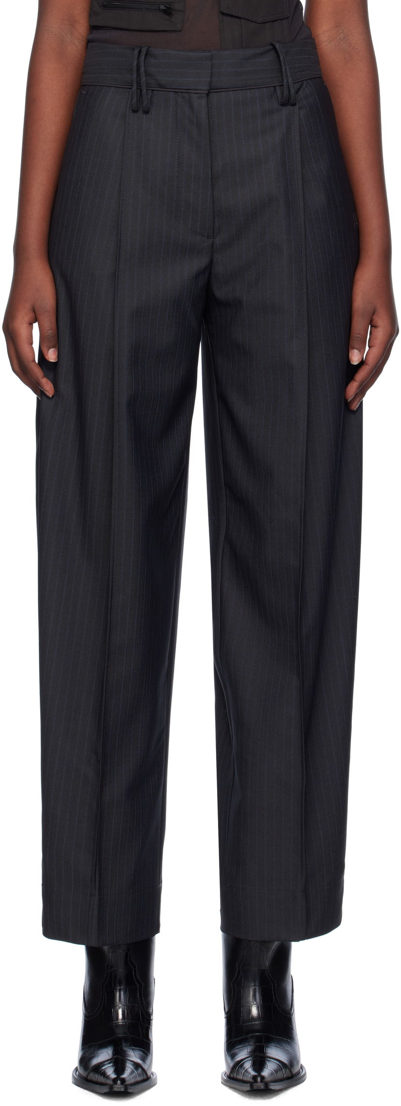 Nohavice GANNI Stripe Suiting Trousers Čierna | F9485