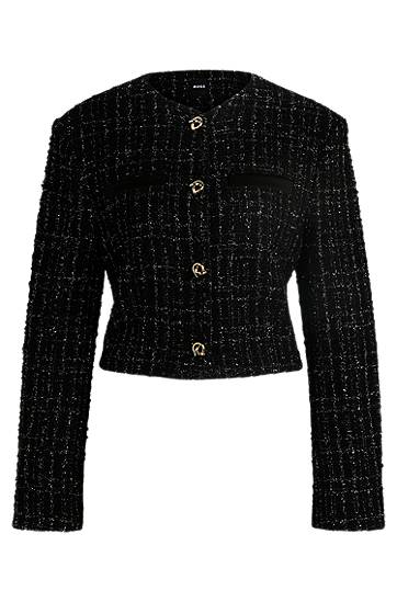 Bunda BOSS Sparkle Tweed Collarless Cropped Jacket Čierna | 50524684, 0