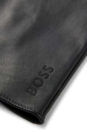 Rukavice BOSS Grained-leather gloves with full lining and lasered logo Čierna | 50526831, 1