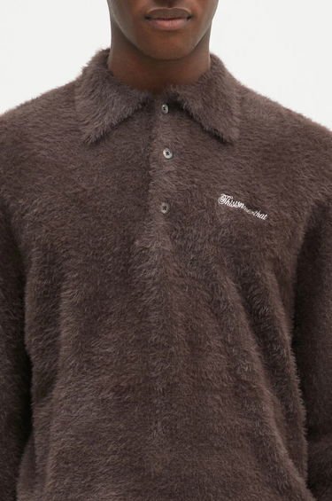 Sveter thisisneverthat thisisneverthat SCT-Logo Shaggy Knit Polo Hnedá | TN243KKNPK08, 3