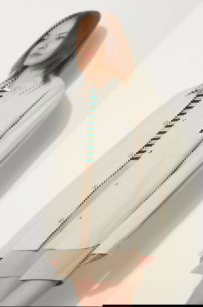 Košeľa Carhartt WIP Ethel Shirt Jac Relaxed Linen Blend Classic Collar Béžová | I033569.502, 0