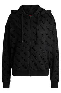 HUGO Zip-Up Hoodie with Flock-Print Logos