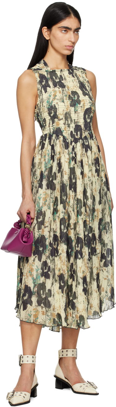 Šaty GANNI GANNI Printed Smocked Pleated Midi Dress Béžová | W0209, 3