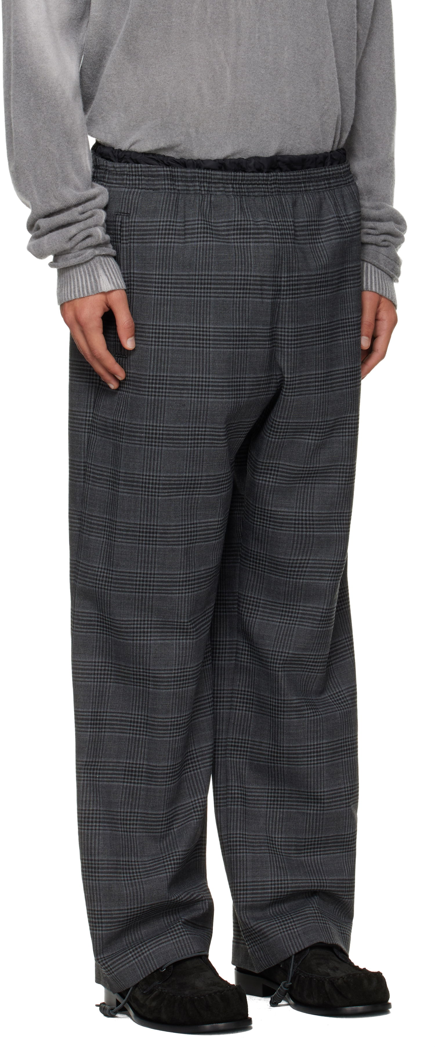 Nohavice Diesel P-Tilson Plaid Wide-Leg Trousers with Elasticated Waist Šedá | A18485-0DEBS-9XXA, 1