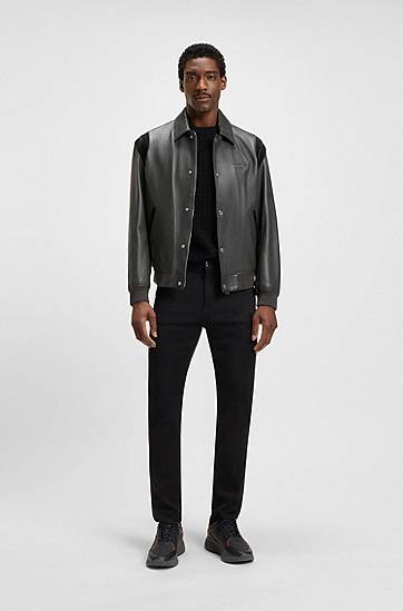 Bunda BOSS Porsche x BOSS Leather Jacket with Contrast Details Šedá | 50543223, 1