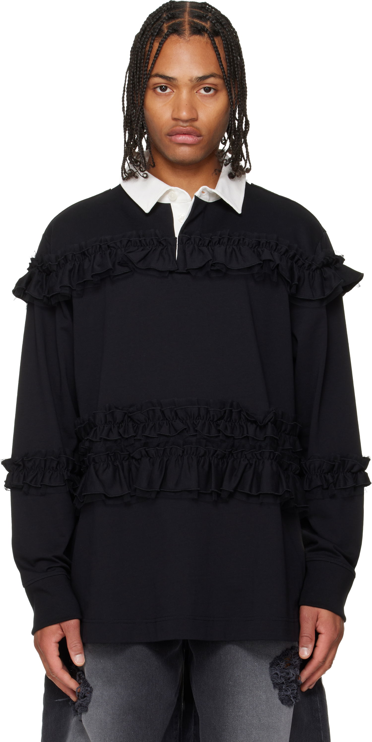 Polo tričko Simone Rocha Simone Rocha Ruffle Rugby Polo Čierna | 5360 1282, 0