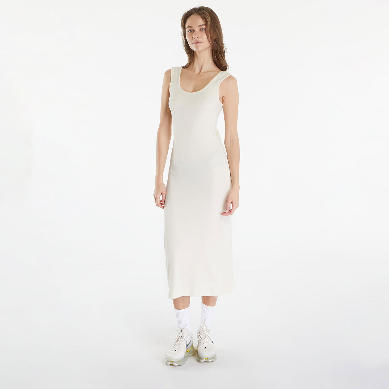 Šaty Urban Classics Dresses Ladies Rib Top Dress White Sand Biela | TB6190-02903, 0