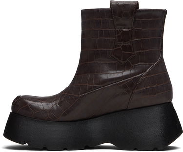 Tenisky a topánky GANNI Kat Crocodile-Embossed Platform Low Boots with Buckle Hnedá | S3235, 2