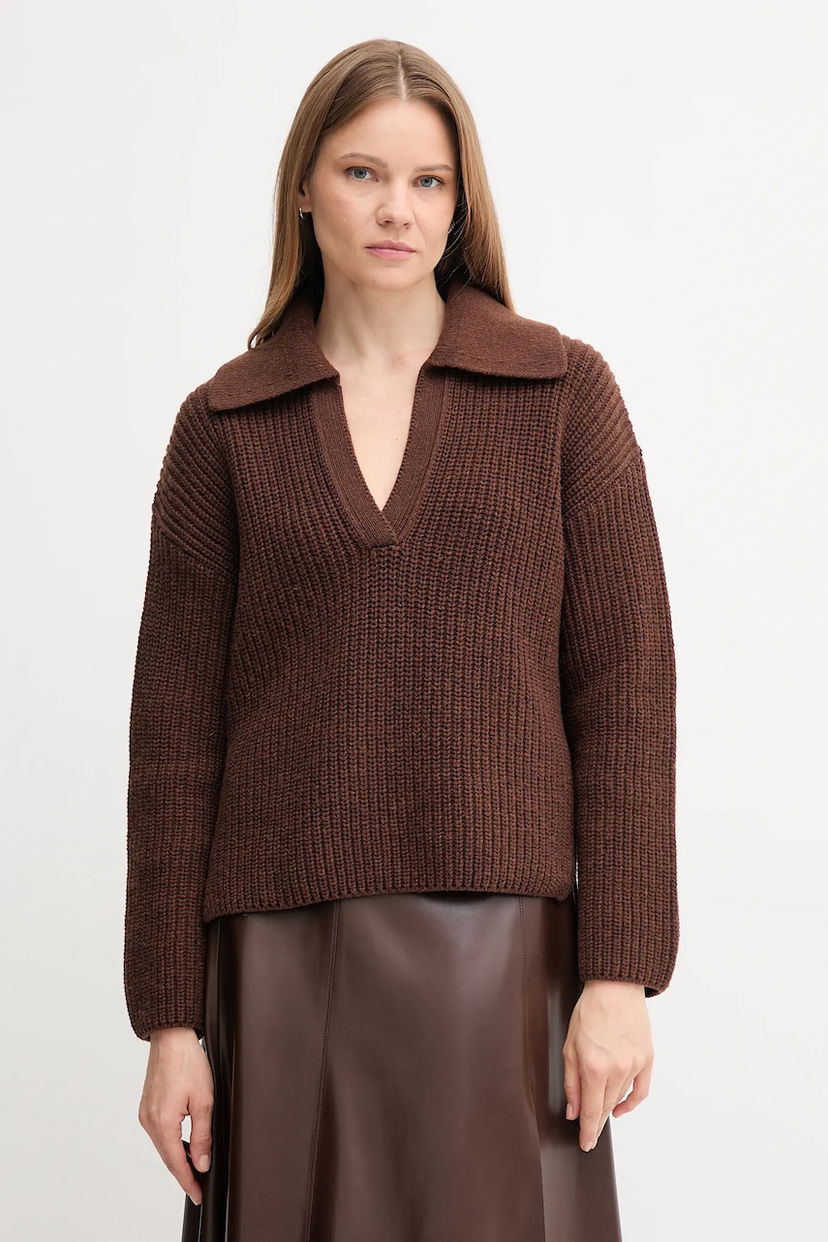 Sveter Barbour Barbour ROBYN Wool Blend Collared Sweater Hnedá | LKN1675
