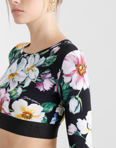 Crop Top Dolce & Gabbana Dolce & Gabbana Floral-Print Jersey Activewear Crop Top Čierna | F8N51TFSG8LHN5JC, 3