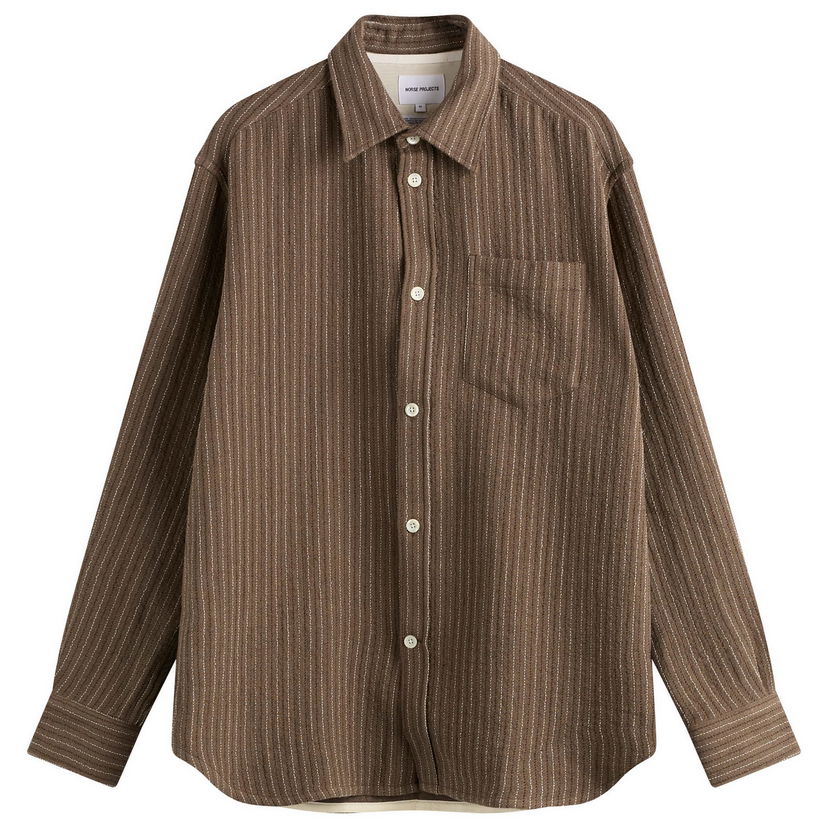 Košeľa NORSE PROJECTS Oversized Wool Stripe Shirt, Size Large Hnedá | N40-0847-9024